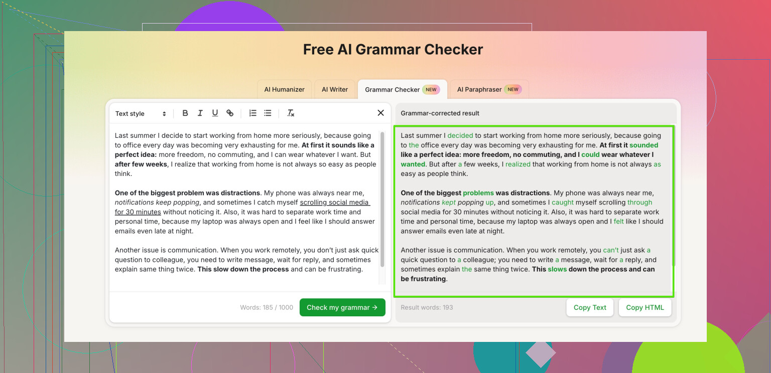 Can someone help fix my grammar for free?
